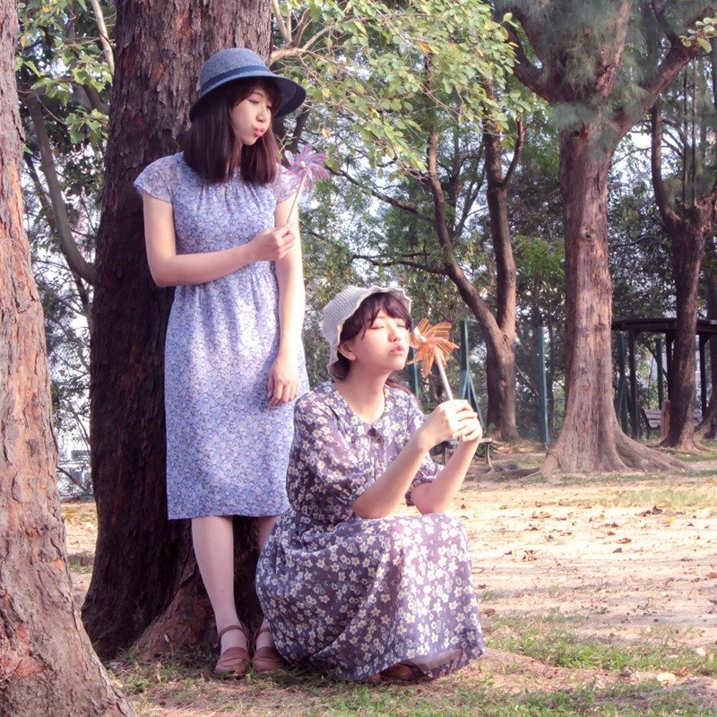 古着│双子系列│紫色碎花连衣裙 - 裙子 - 其他材质 紫色