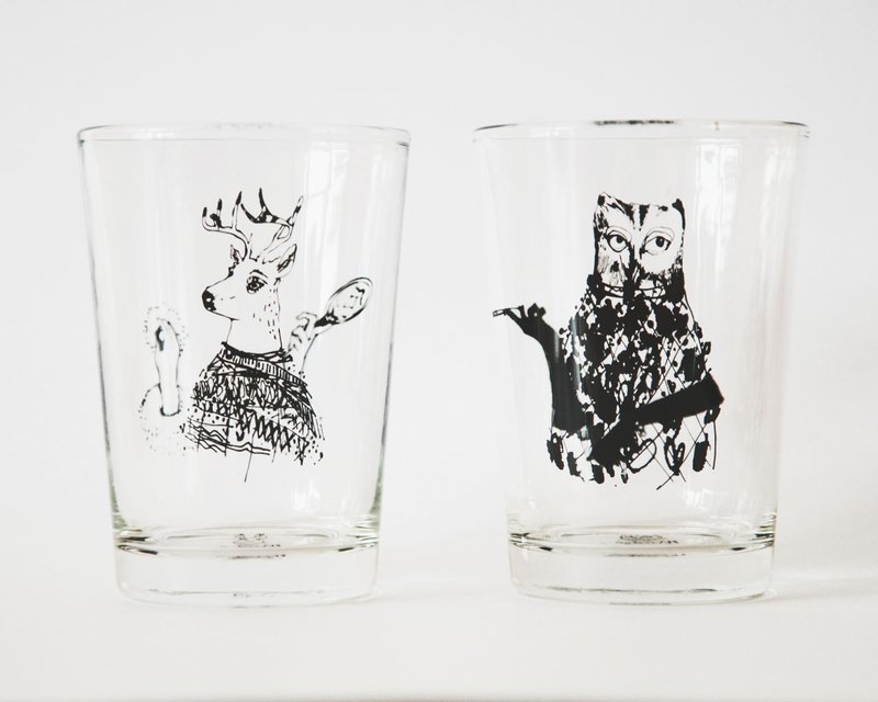 Let’s dress up/michun插画小水杯X2 - 茶具/茶杯 - 玻璃 白色