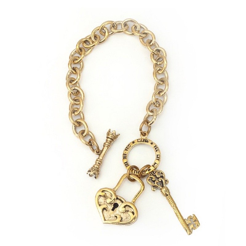 Skeleton key and lock bracelet in brass ,Rocker jewelry ,Skull jewelry,Biker jewelry - 手链/手环 - 其他金属