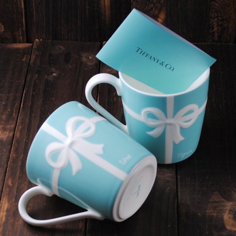 情人节(一对价)225cc【可刻字的Tiffany.Co对杯】日本限定版Tiffany 蝴蝶结马克杯结婚对杯 定制化 日本正品进口婚礼小物 - 酒杯/酒器 - 其他材质 蓝色