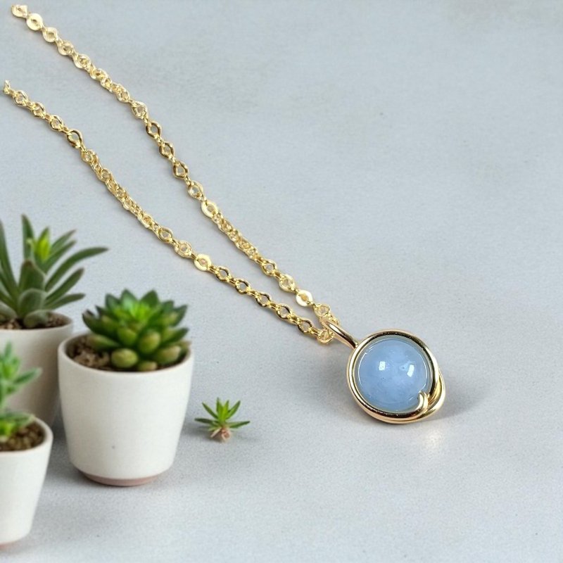 Soli【3月诞生石】海蓝宝石吊坠颈链 / 14KGF / 925纯银 / 天然石 - 项链 - 宝石 蓝色