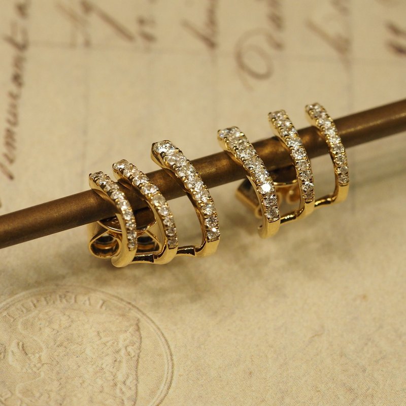 18K金钻石捕手耳环 18K Gold The Diamond Catcher Earrings - 耳环/耳夹 - 贵金属