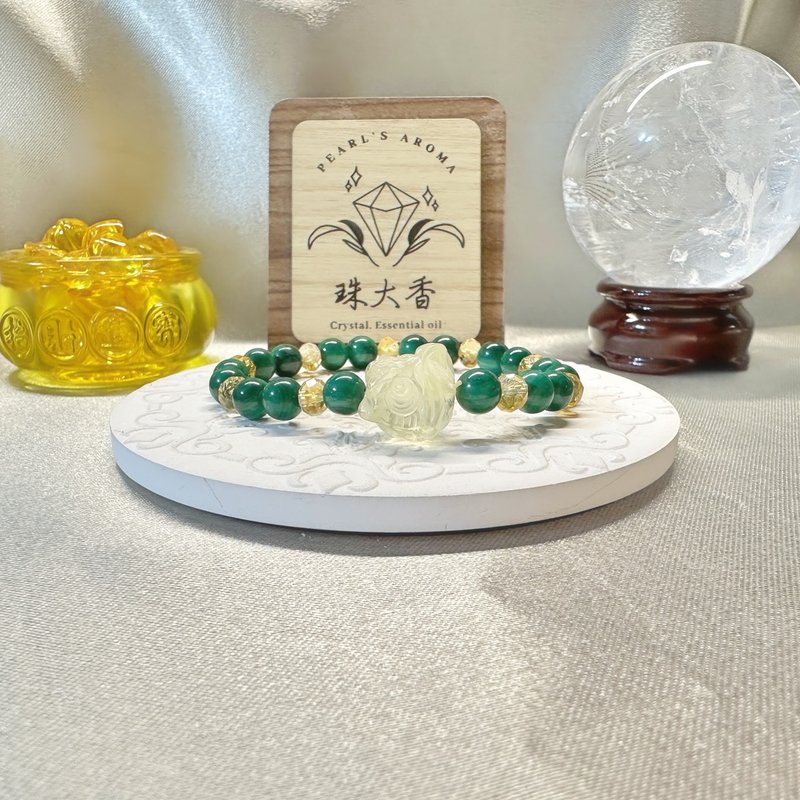 狮振青云 黄水晶・孔雀石・925纯银 - 手链/手环 - 水晶 多色