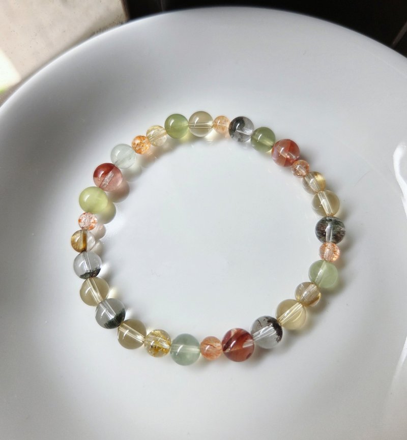 红胶花 黄水晶 绿幽灵 葡萄石 钛晶 金太阳 水晶手链 - 手链/手环 - 宝石 多色
