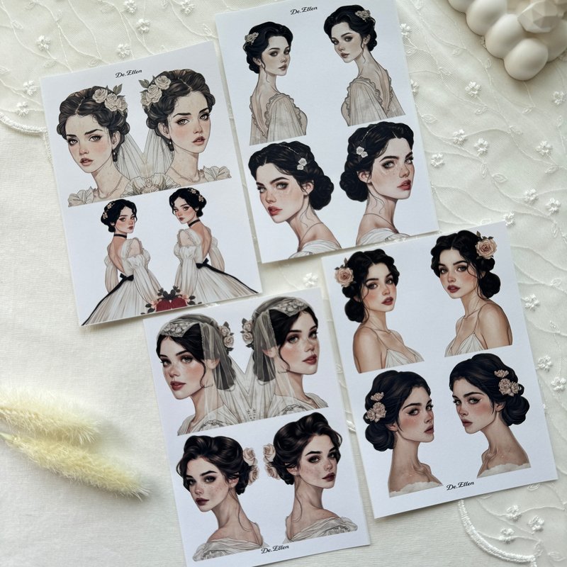 A201-画复古女孩 - 贴纸 - 纸