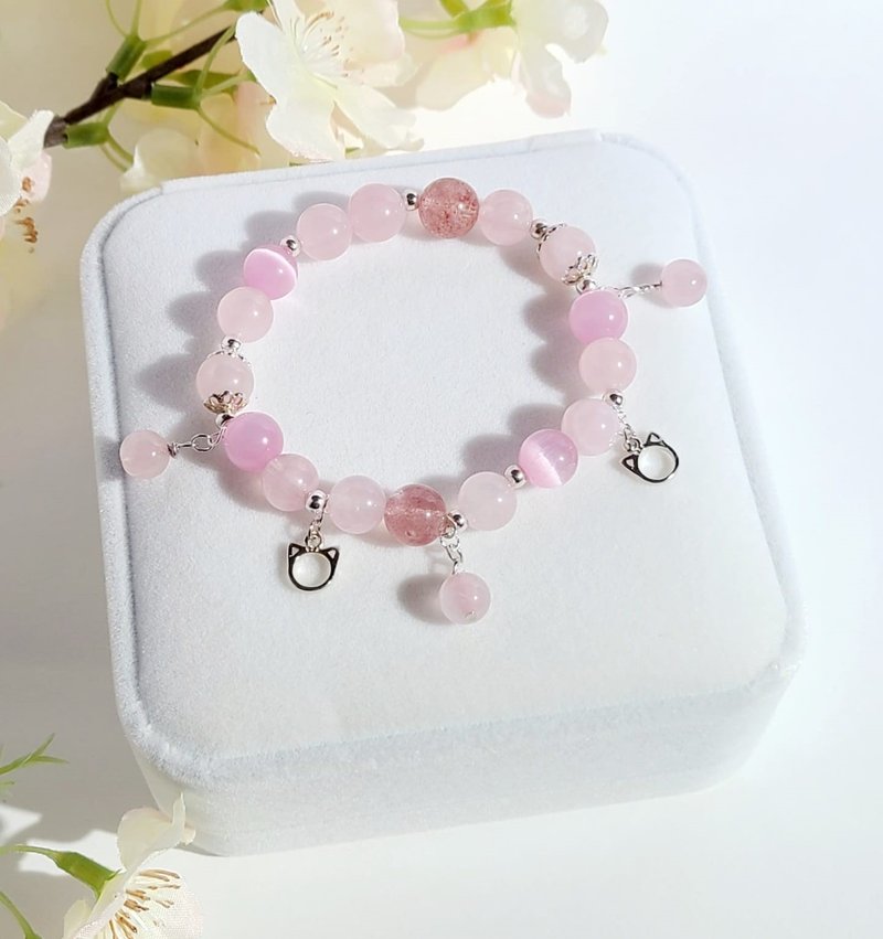 PINK - 天然淡粉晶/草莓粉晶/粉红猫眼石手链 - 手链/手环 - 水晶