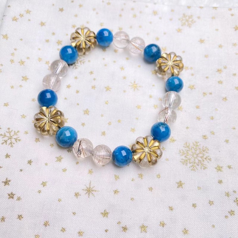 铜发晶 事业运 开运 天然水晶 日本手作 礼物 能量石手链 - 手链/手环 - 水晶 蓝色