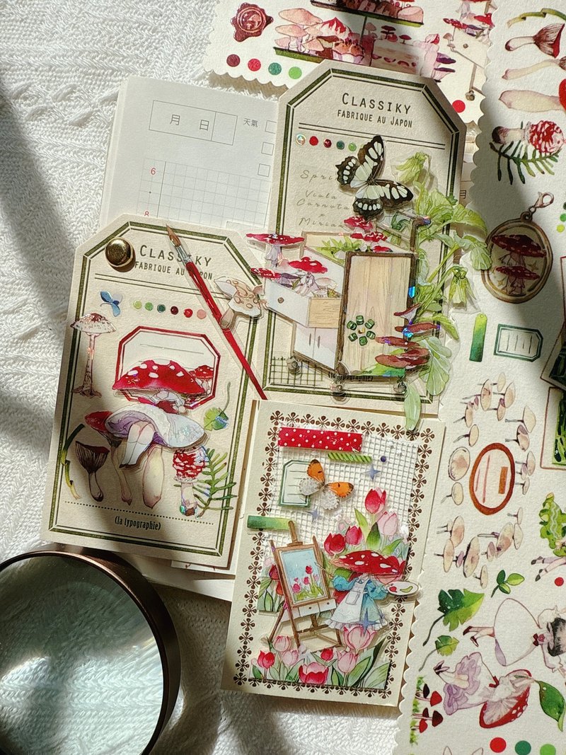 蘑菇小姐 (2) 森の中の少女 PET 和紙膠帶 貝殼光 10米卷 台灣製 - 纸胶带 - 其他材质 多色