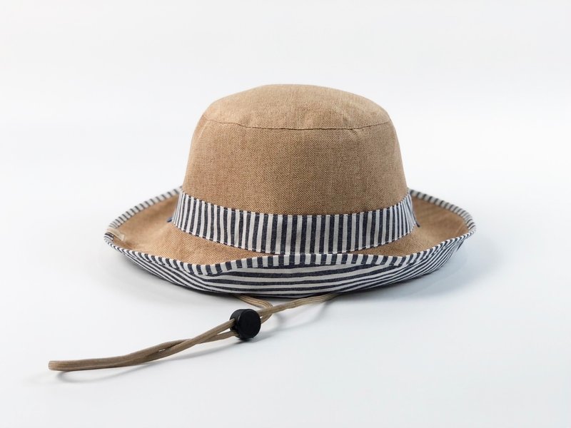 VA.outdoor 超轻量双面手感草帽 渔夫帽  浅灰条纹 - 婴儿帽/发带 - 棉.麻 蓝色