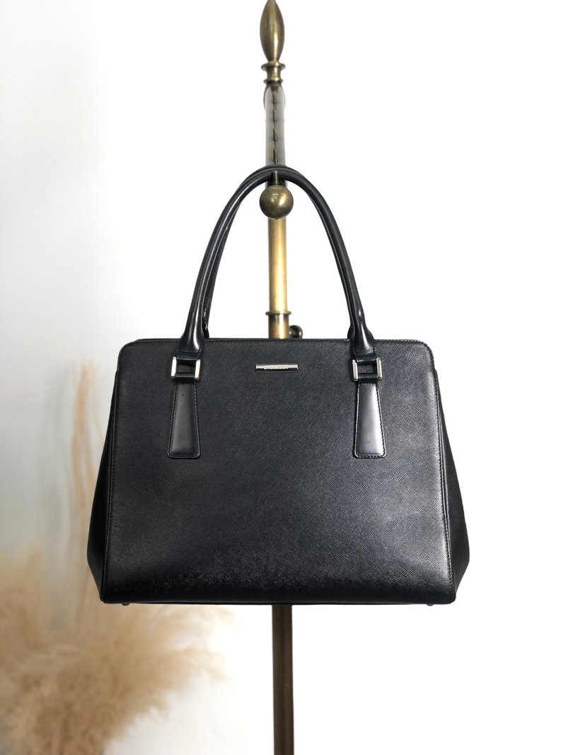 【 日本直送 名牌中古包 】BURBERRY 博柏利 手提包 黑色 Logo 压印 皮革 vintage 古董 jieesi - 手提包/手提袋 - 真皮 黑色