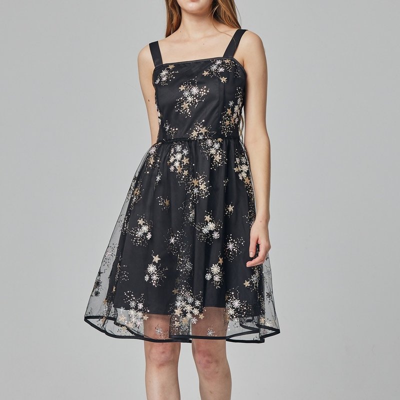 星光熠熠绣花短洋装   黑 - 洋装/连衣裙 - 聚酯纤维 黑色