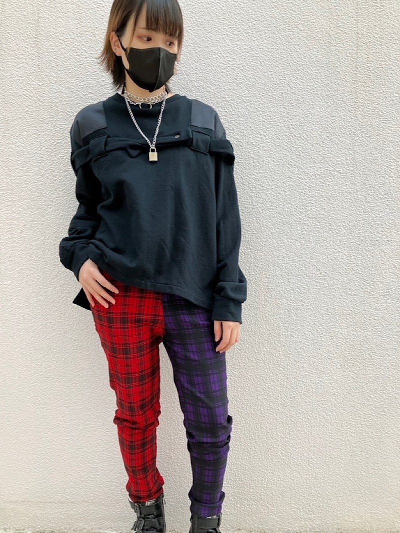 格纹窄管裤/红色/紫色/M/L/banned_apparel/tr31156 - 女装长裤 - 棉.麻 红色