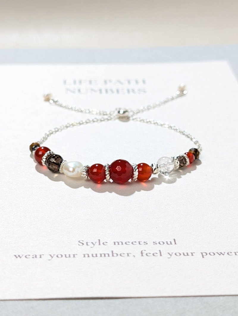 生命灵数1号开运手链 | 红玛瑙×天然石 | 红色能量与领导象征 - 手链/手环 - 半宝石 红色