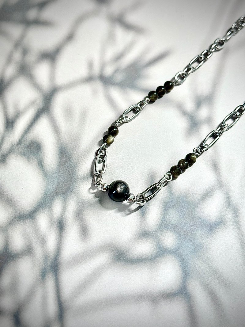 金运・星辉轨道水晶锁骨链 - 医疗钢配饰 / 金运石 / 金曜石 - 项链 - 水晶 黑色