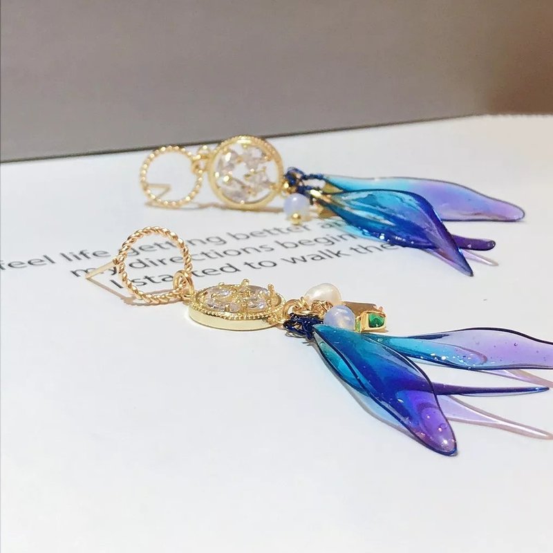 1KM 仙气飘飘•渐层色彩疗愈树脂耳环 - 耳环/耳夹 - 树脂