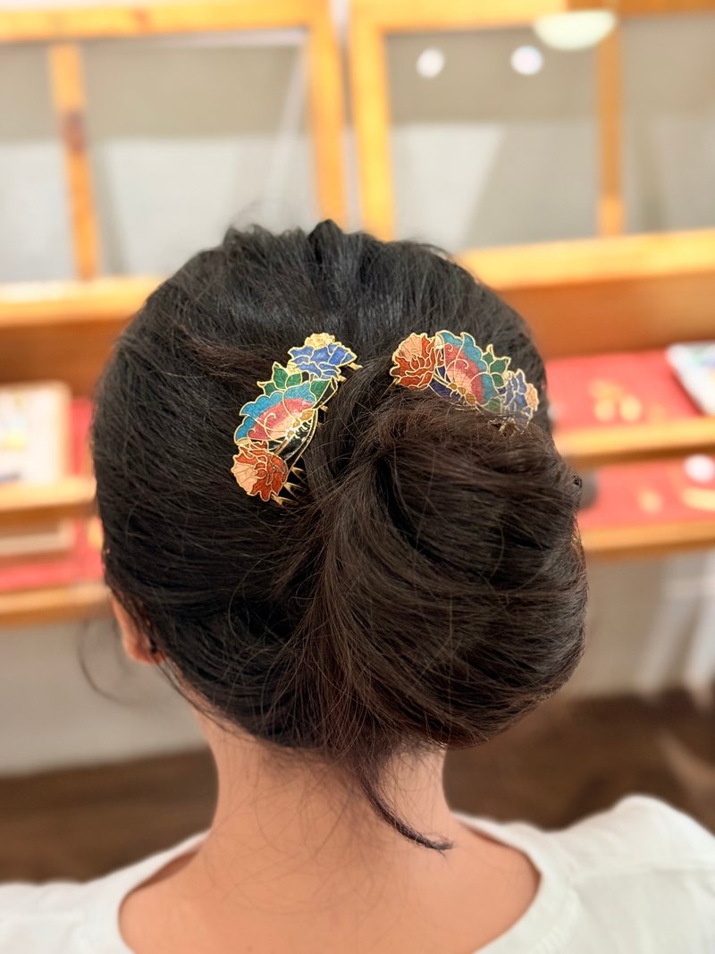 台湾老件 景泰蓝 铜胎珐琅工艺 蝴蝶与花发饰/发夹/发插/发梳 - 发饰 - 珐琅 多色