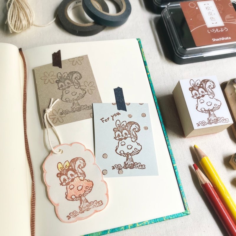 橡皮擦印章【森林蘑菇与探头小松鼠印章】 - 印章/印台 - 其他材质 白色