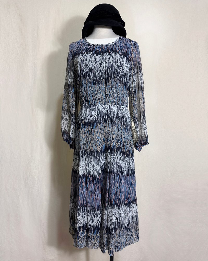 叶子花朵雪纺长袖古着洋装/ 国外带回 VINTAGE - 洋装/连衣裙 - 聚酯纤维 多色