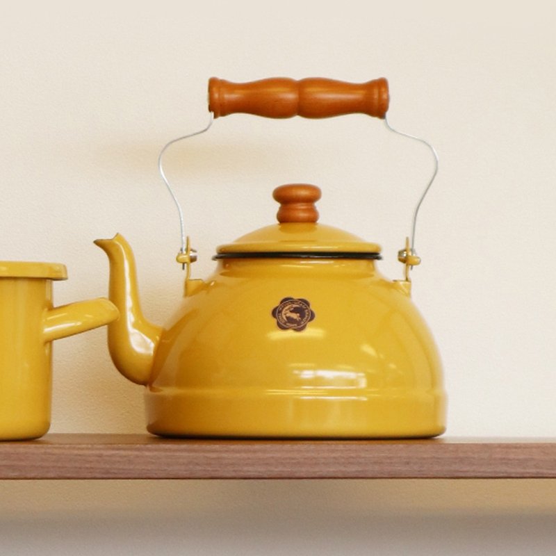 限定新色 日本月兔印 日制原木柄珐琅茶壶-2.2L (IH炉可用) - 茶具/茶杯 - 珐琅 黄色