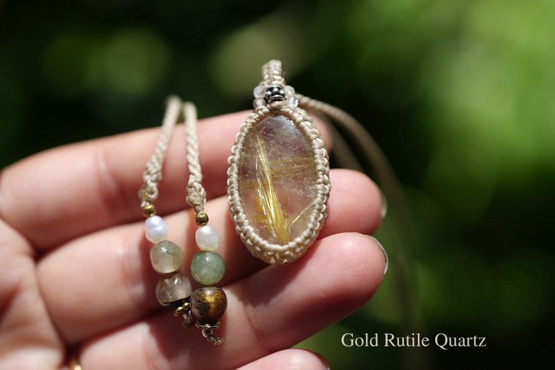 耸立的黄金★金红石水晶 编绳项链 2062 - 项链 - 宝石 金色