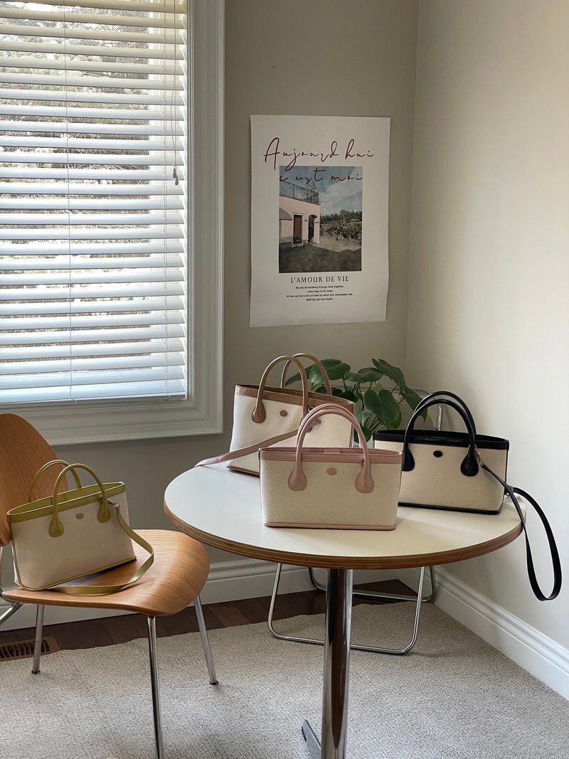 韩国 The Ally | Amy bag 에이미백 | 帆布质感包 (附小袋) - 手提包/手提袋 - 人造皮革 咖啡色