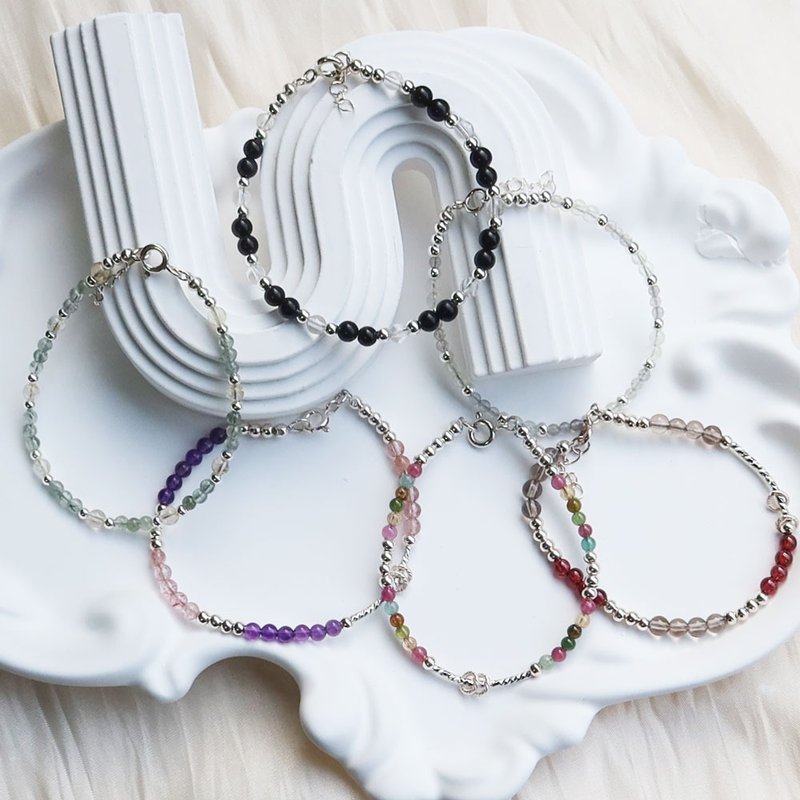 【水晶手串】多彩水晶x天然石x自己动手做xDIY纯银水晶手链材料包 - 手链/手环 - 水晶 多色