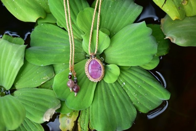 小形粉红红宝石花边吊饰 297 - 项链 - 宝石