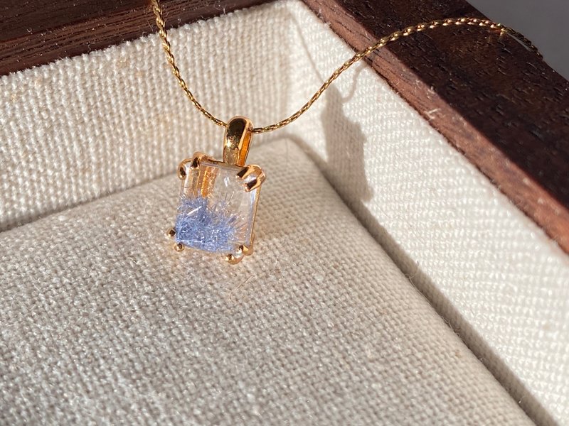 映空 || 高品质 蓝绒晶 蓝线石 留白 | 925纯银吊坠 设计款 - 项链 - 纯银 蓝色