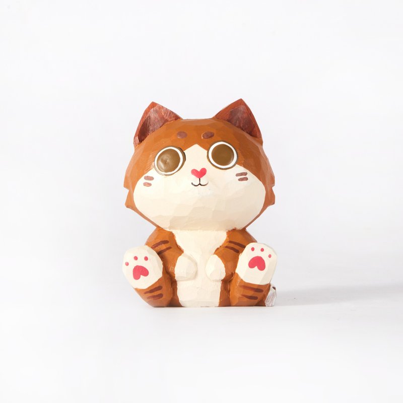 Kuri 猫 - 蕴含温暖与爱意的木雕猫 - 摆饰 - 木头 咖啡色
