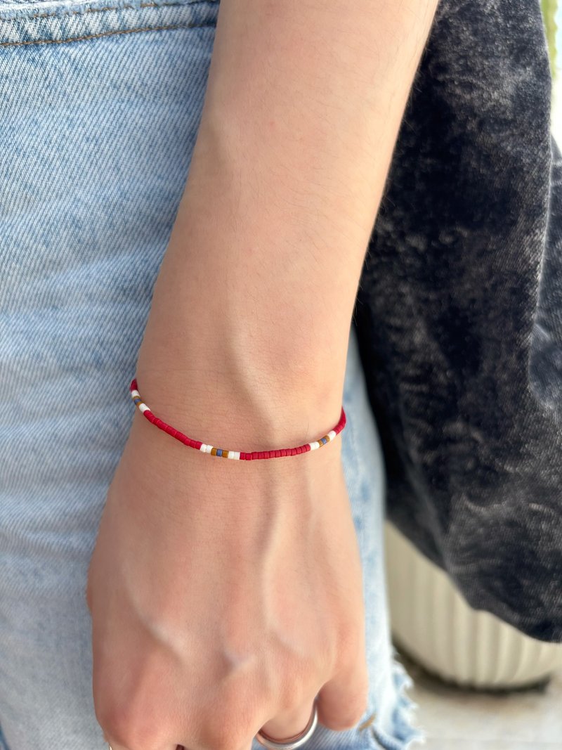 限量新品 cosmo磨砂复古红极细拼色925银扣手链 叠戴百搭单品 - 手链/手环 - 其他材质 红色