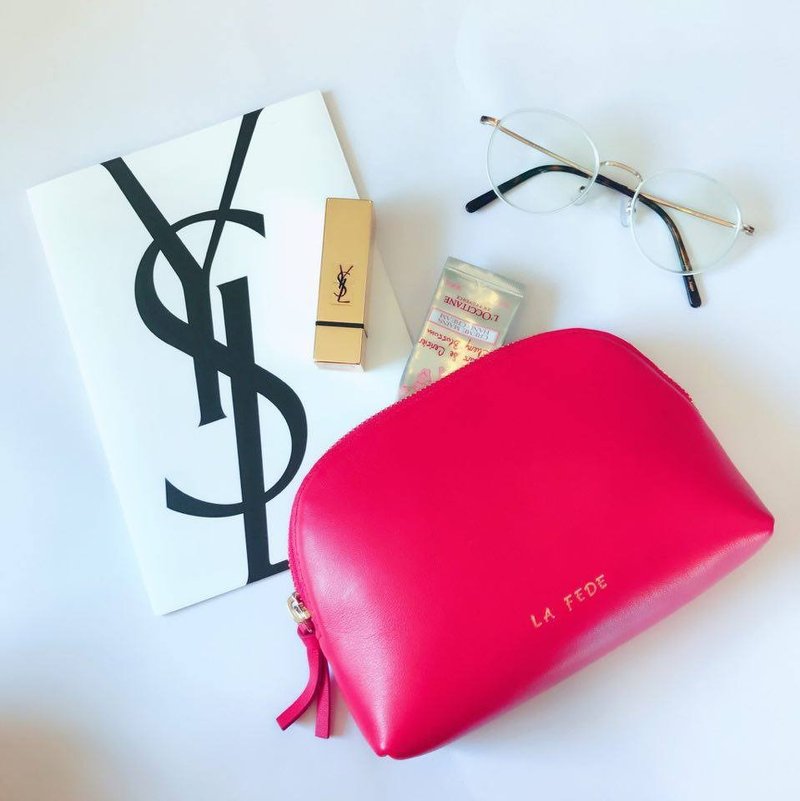 【La Fede】含定制化印字 真皮 简约 收纳包 化妆包 - 化妆包/杂物包 - 真皮 红色