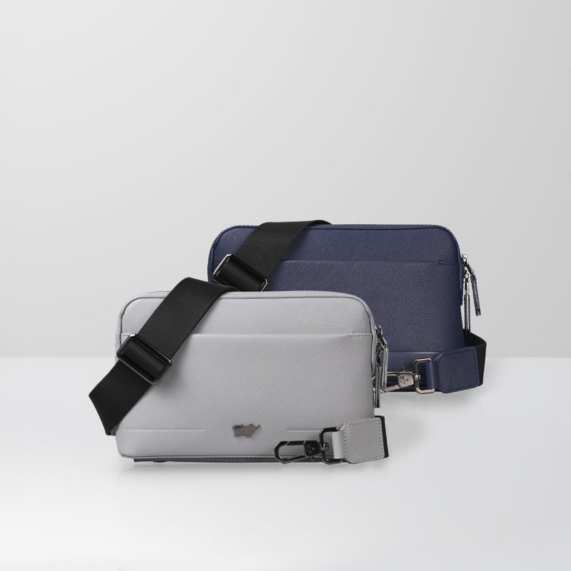 【免费升级送礼包装】格瑞克-E 小斜背包-深蓝/石灰白/BF573-03 - 侧背包/斜挎包 - 真皮 多色
