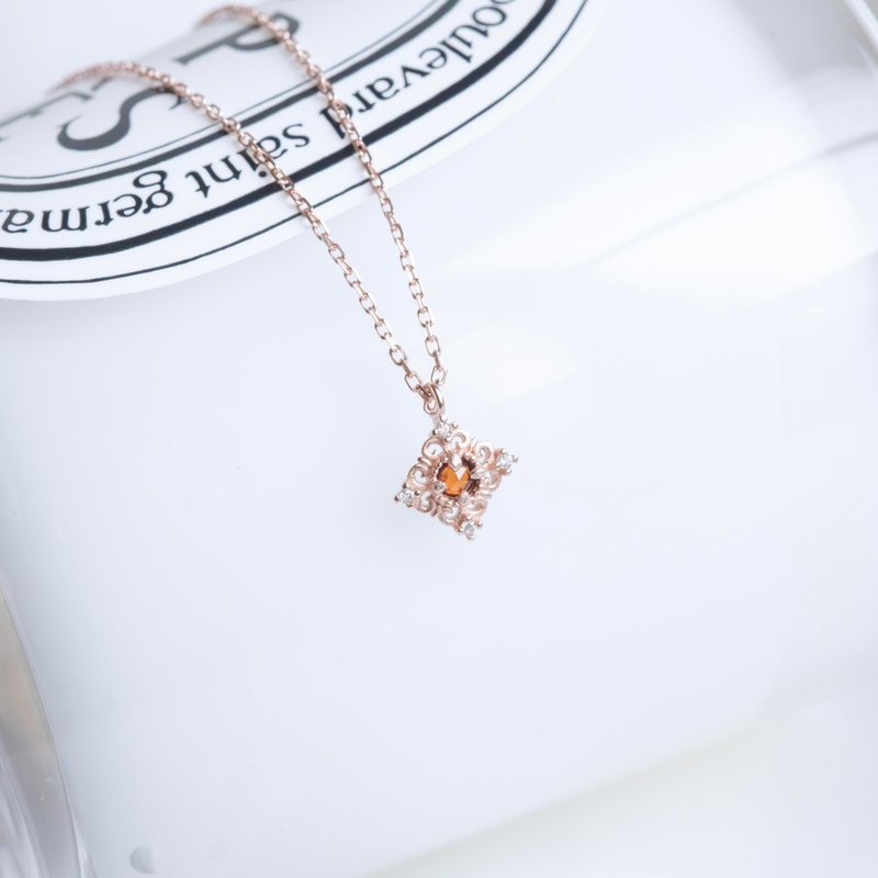 石榴石925纯银宫廷蕾丝花边项链 - 项链 - 宝石 银色