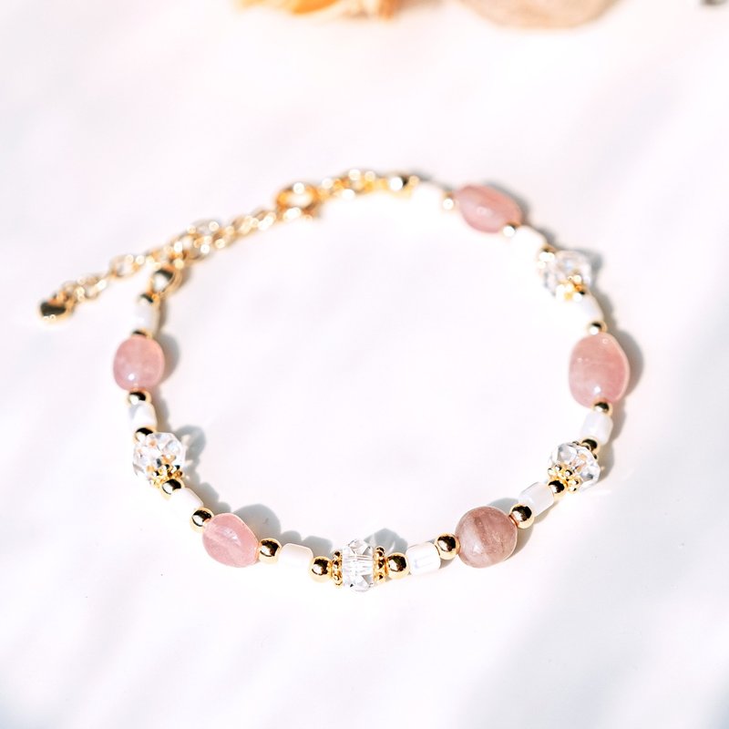 落日晚霞 手链。粉晶 白水晶。招桃花 增自信 开好缘 - 手链/手环 - 水晶 粉红色
