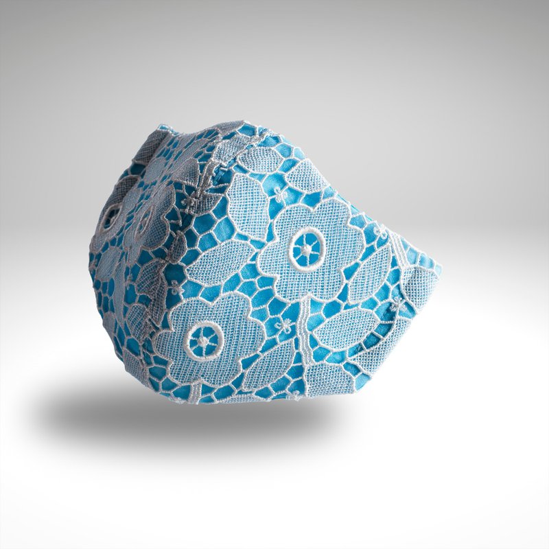 レトロ花柄のケミカルレース・マリン・ブルーのフィルター入りマスク FR28 - 口罩 - 丝.绢 蓝色