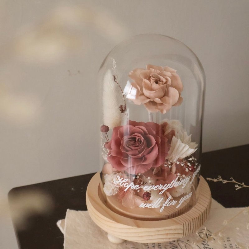 永生花干燥玫瑰色玻璃花盅  情人节礼物 定制化礼物 2个尺寸 - 干燥花/捧花 - 植物.花 多色