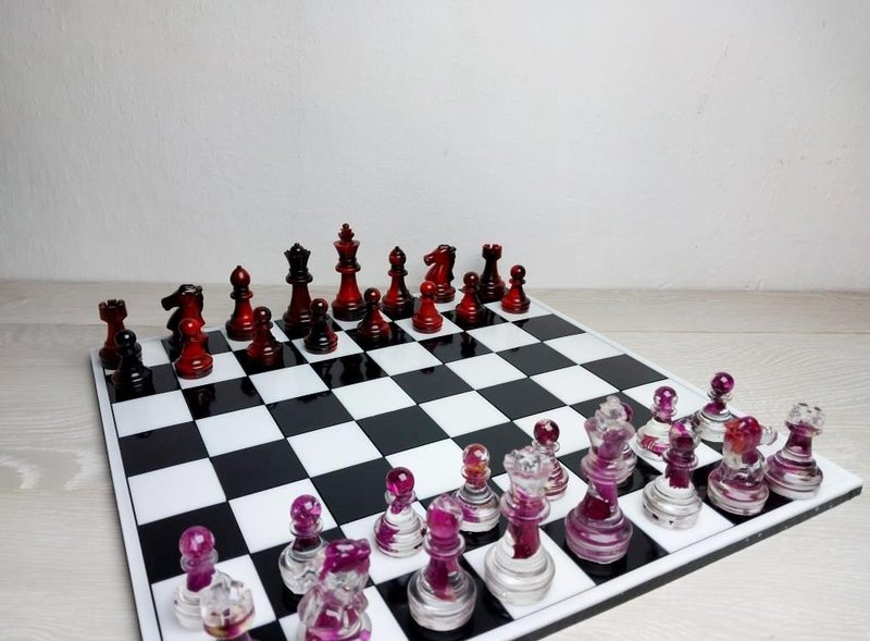 定制化树脂西洋棋套装附棋盘 |特大号尺寸 2.75 英寸(7 厘米)|环氧树脂 - 桌游/玩具 - 树脂 紫色