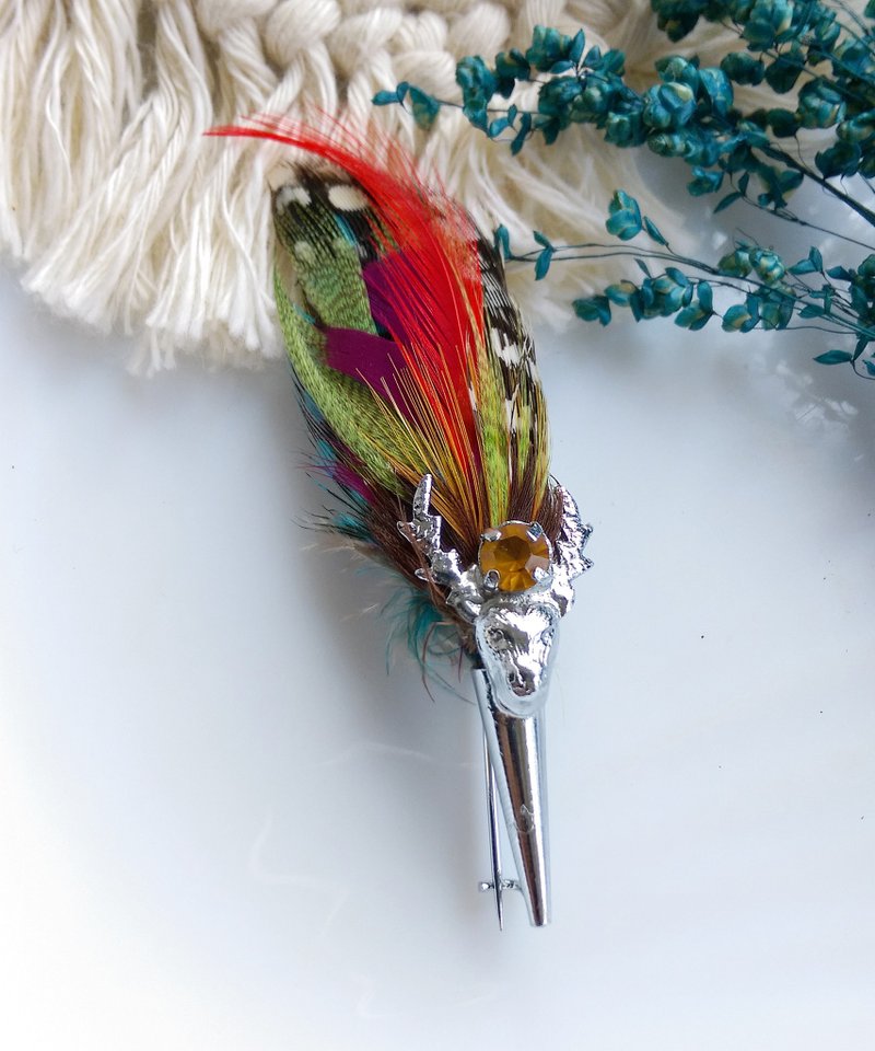 Vintage Jewelry 西洋古董饰品 苏格兰凯尔特  鹿头羽毛 别针 - 徽章/别针 - 其他金属 金色