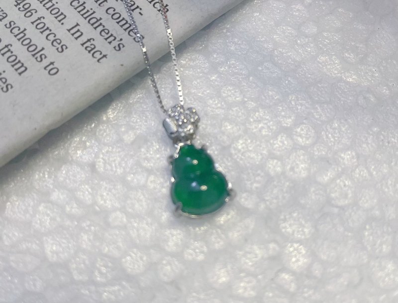 925银 天然蓝水 A货瓜料翡翠 葫芦项链 福禄 - 项链 - 玉石 绿色