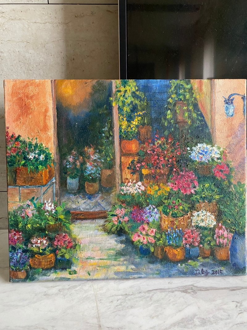 街角花店 - 欧风花卉油画 手绘原作 客厅摆饰 - 海报/装饰画/版画 - 棉.麻