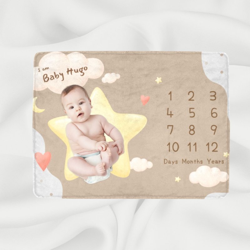 【满月礼物】个人化婴儿成长记录毛毯(Star Moon Baby Boy款式) - 满月礼盒 - 聚酯纤维 蓝色