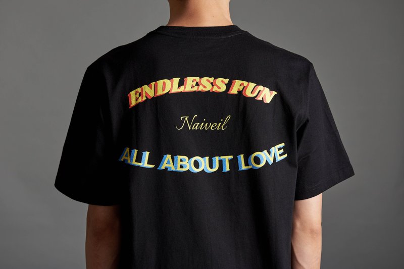 ENDLESS FUN图案黑色短TEE - 男装上衣/T 恤 - 棉.麻 黑色