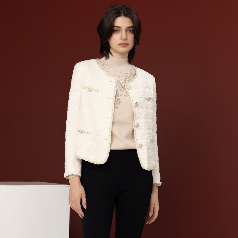 【Icare】金色滚边纹理小香风外套(M-L) | 女小香风外套 西装外套 - 女装西装外套/风衣 - 棉.麻 白色