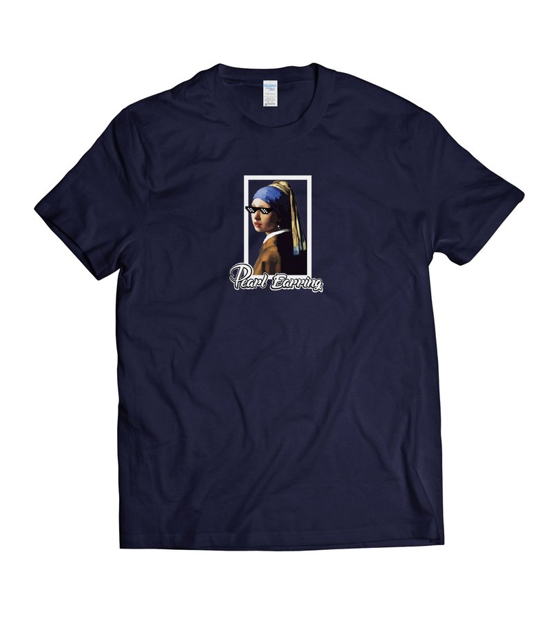戴像素眼镜的少女-T-shirt 白/黑/灰/藏青 - 男装上衣/T 恤 - 棉.麻 多色