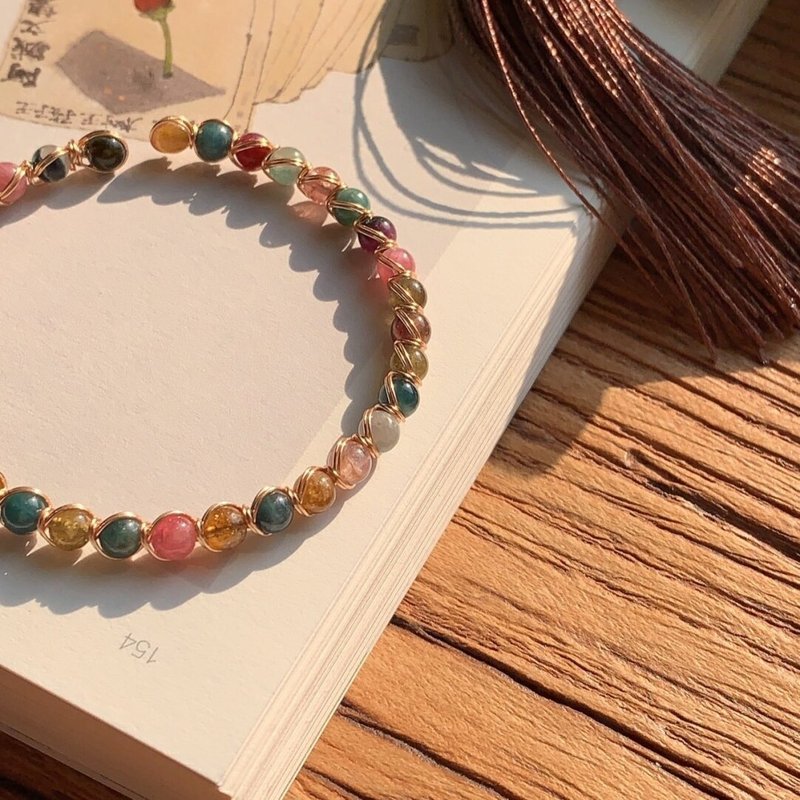 原创手工天然碧玺彩色石头手镯手串开运手链生日祝福礼物 - 手链/手环 - 玉石 多色