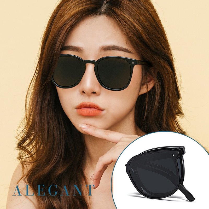 轻巧时尚玄鹰黑弹簧镜脚折叠UV400太阳眼镜│偏光墨镜 - 墨镜 - 塑料 黑色