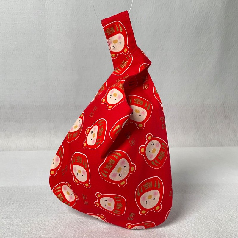Mini和风袋-达摩猪猪 - 手拿包 - 棉.麻 红色