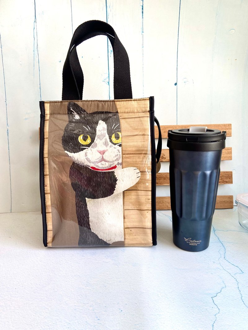 躲猫猫-黑白猫保温收纳袋 日本棉布 生日 圣诞 新年 礼物 - 化妆包/杂物包 - 棉.麻