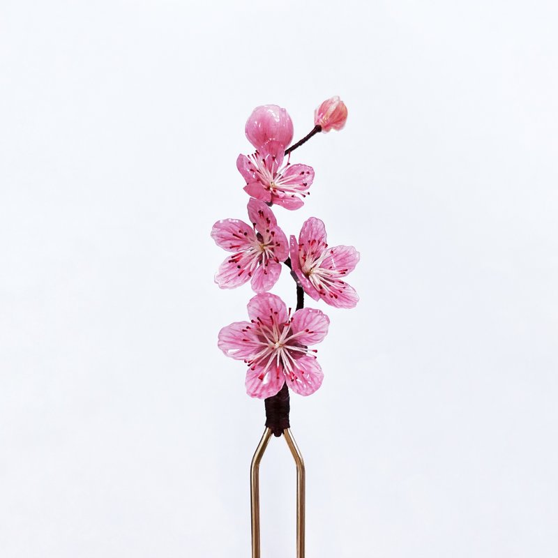 【桃花。花开】桃花发簪。手造日本树脂花饰。十二花季-三月。 - 发饰 - 树脂 粉红色