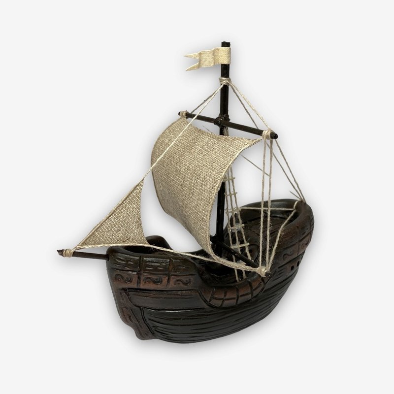 SOLO欧洲家居-手工陶瓷 欧式帆船摆饰 15cm - 摆饰 - 陶 咖啡色